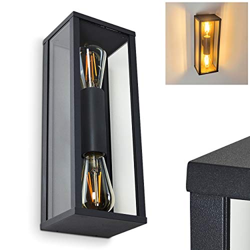 Image of Outdoor wall lamp Kiwalik, Modern wall lamp Made of Metal/Glass in Anthracite, 2-Flame, Angular wall lamp with E27 sockets, Outdoor lamp with Light Effect for the Entrance Area, Without Bulbs