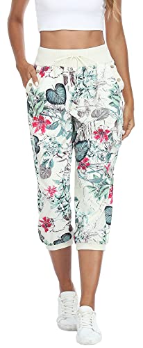 Miss Moly Women's Cargo Capris Pants Floral Printed Joggers Harem Pants Loose Sweatpants Soft Casual With Pockets M #TOP4