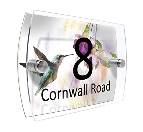 Colourbat Watercolour Animals Personalised Modern House number Sign Name and Number Street Wall Plaque (Hummingbird)