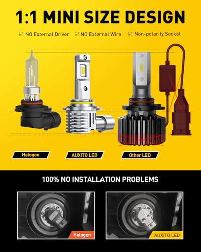 Image of AUXITO 9005 H11 Bulbs, 80000LM Brighter Ultra-Bright, Plug N Play, Long Lifespan, No Flicker, 99% Compatibility, 4PCS