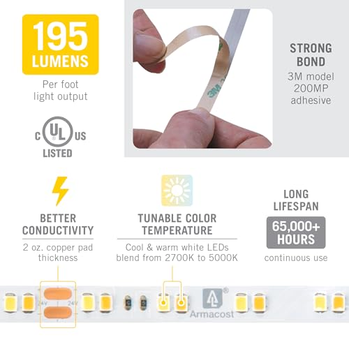 Image of Armacost Lighting RibbonFlex Pro 24-Volt White CCT Tunable LED Tape Light, 16.4 ft (165230)