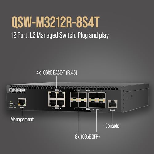 Image of QNAP QSW-M3212R-8S4T-US 12-Port Half-Width Rackmount 10GbE Switch | Managed Network Switch, Layer 2, Web Management