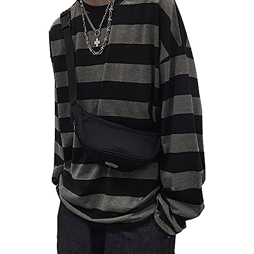 Striped Crewneck Long-Sleeve T-Shirt Alt Pullover Emo Shirt