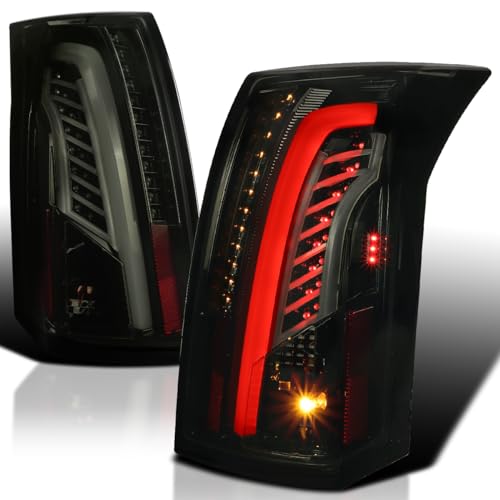 Spec-D Tuning Glossy Black Smoke LED Bar Tail Lights Compatible with 2003-2007 Cadillac CTS, Left + Right Pair Assembly