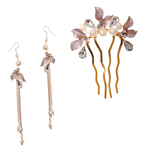 FRCOLOR 3個点 結婚式用リーフ型ヘアコーム イヤリング 美しいラインスト