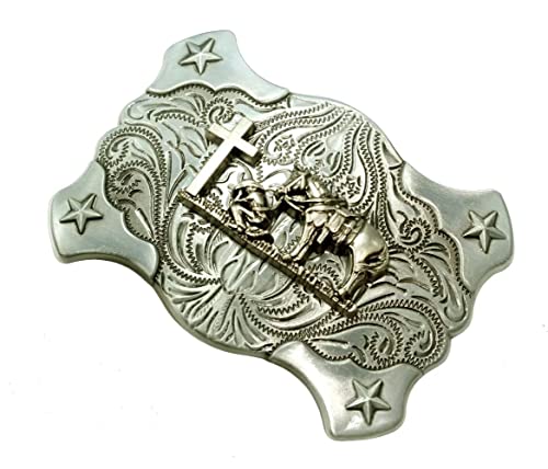 Image of Moranse Cross Cowboy Kneeling Prayer Horse Zinc Alloy Belt Buckles