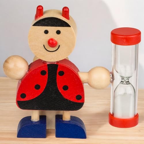 MIJOMA Zahnbürstenhalter aus Holz mit Sanduhr für Kinder – lustige Tierfiguren, ca. 8x8,5 cm – spielerisches Zähneputzen, 3 Minuten Timer, pädagogisch & dekorativ (Marienkäfer Rot)