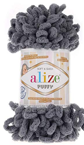 Alize Puffy Baby Big Loop Blanket Micropolyester Yarn, 400gr, 39.3 yds, 4 skn/Ball (87-Coal Grey)
