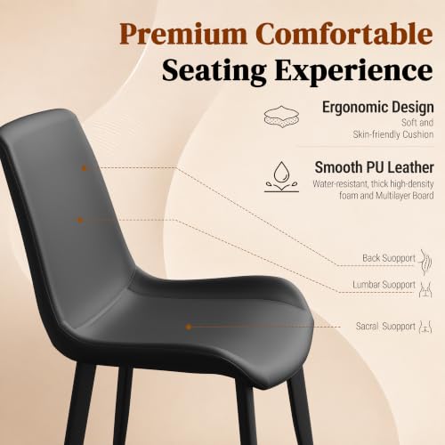 Image of Black Dining Chairs Set of 8, Mid Century Modern Faux Leather Kitchen Chairs, Comfy Upholstered Dinner Chairs with Durable Metal Legs for Dinning Room Living Room Kitchen, Black