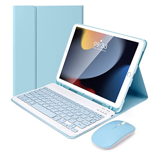 Lively Life Bluetooth Keyboard Case with Mouse - iPad 10.2/Pro 10.5/Air 3, Built-in Pen Holder - Blue