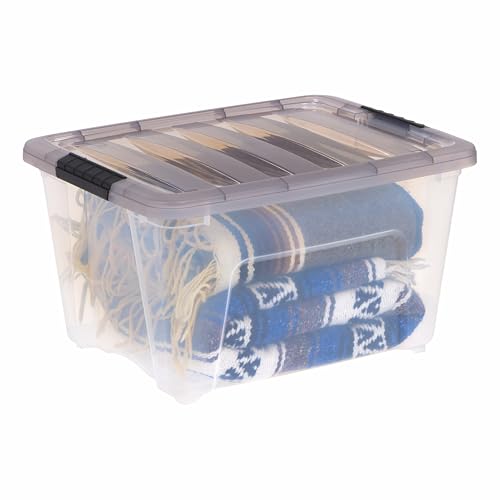 Clear Plastic Storage Bins with Gray Lids, 32 Qt Stackable Container Box, Built-in Handles, 18.75x14.38x10.50 Inches, Set of 5 - Image 7