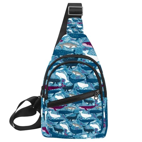 Sac banane baleine requin mer pour homme femme, sac de poitrine zippé multicolore 30x18x4cm