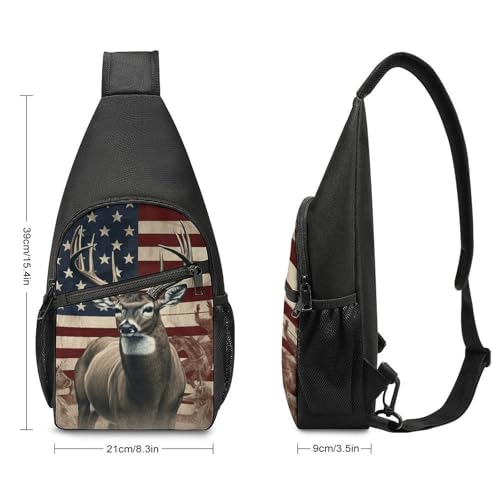Americana Flag Deer Sling Bag Bolsa liviana cruzada para senderismo miniatura 2
