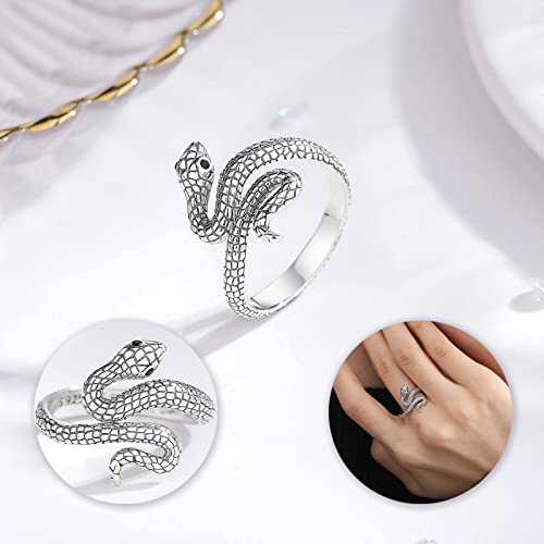 Vito 925 Sterling Silver Animal Rings for Women Men, Adjustable Snake Band Ring Wolf Octopus Rings Jewelry Gift for Daughter Son4