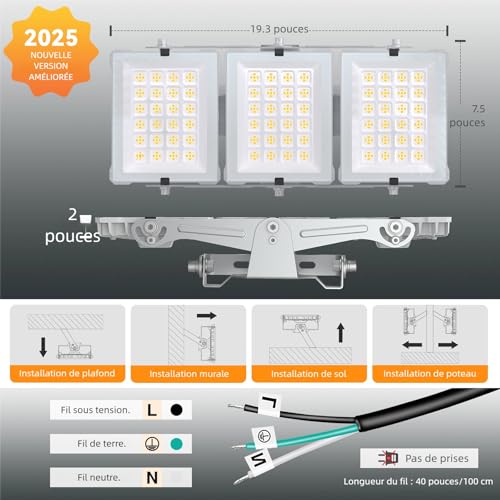 Projecteur LED extérieur 300W SOLLA 2025 Plus éclairage de sécurité gris - 5