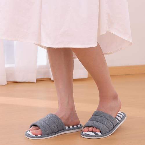 Image of shevalues Open Toe House Slippers for Women Men Memory Foam Bedroom Shoes