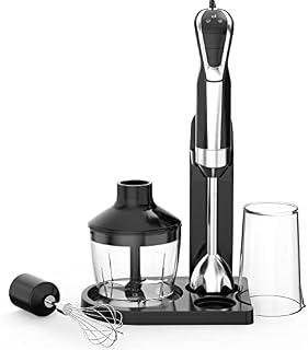 Hand Blender 4 in 1 Immersion blender 8 Speed Control with LED Display,Powerful 800W,Stainless Steel Blades ,with Whisk,600ML Beaker and 500ML Chopper,Storage Bracket (1.5m Cable)BPA Free