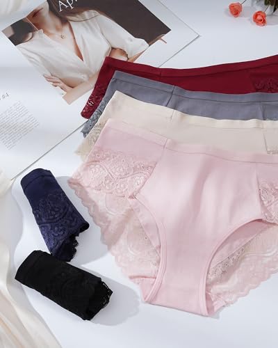 LEVAO Cotton Underwear for Women Lace Cheeky Bikini Panties Stretch Ladies Soft Hipster Briefs 6 Pack S-XXL - Image 7