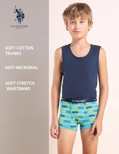 Image of U.S. Polo ASSN. Boys EKT04 Mid Rise Cotton Spandex Trunks - Pack of 3