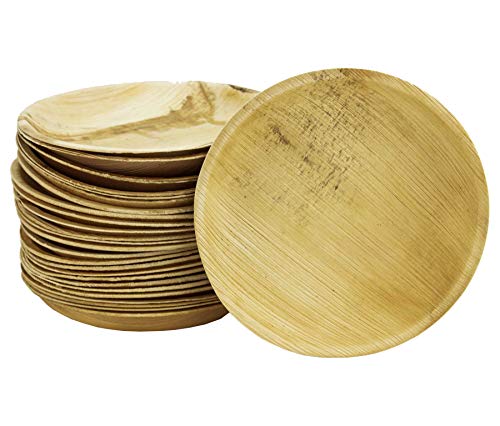 Disposable Palm Leaf Plates - 25 Pack - Compostable and Biodegradable Plates - Round 9 inch - 23 cm Large 100% All Natural Palm Plate Tableware - Perfect for Picnics, BBQ, and Outdoor Parties
