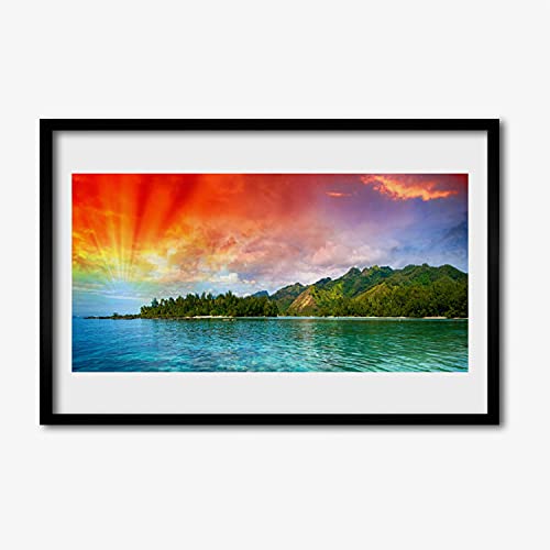 Affiche encadrée 60x40 cm avec paysage marin et forêt pour salon et chambre
