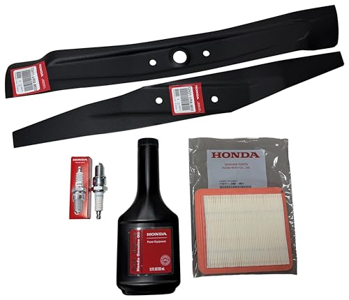 Genuine Honda Lawn Mower Tune Up Kit Fits all HRN216 Models Includes 17211-Z8B-901 Air Filter 98079-55846 Spark Plug 10W30 12oz Engine Oil 72531-VR8-M00 72511-VR8-M00 Lower and Upper Blade