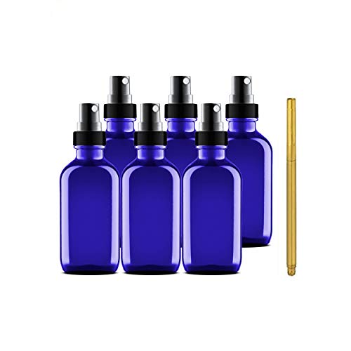 Glass Chef's Star Culinaire Glass Spray Bottles Fine Mist for Essential Oil Products, Hand Sanitizers and Colognes with Gold Pen Marker, 4 Ounce 6 Pack, Blue