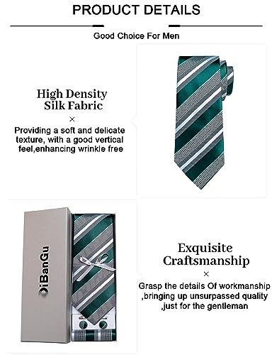 Image of DiBanGu Mens Striped Tie Silk Woven Necktie and Pocket Square Cufflinks Tie Clip Set Wedding Business Formal Gift Tie for Men