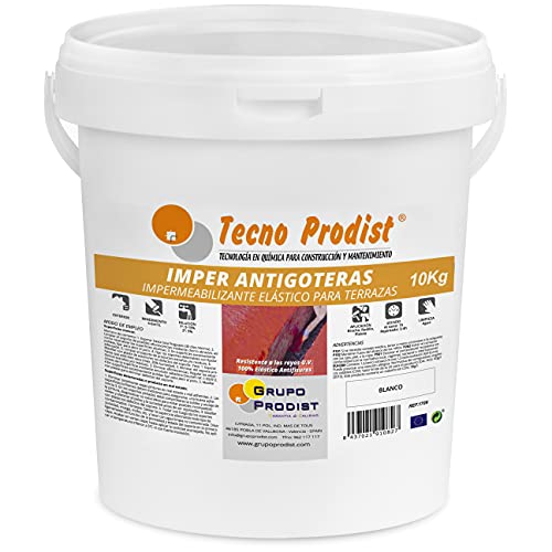 IMPER ANTIGOTERAS de Tecno Prodist - (10 Kg) BLANCO Pintura Impermeabilizante elástica para Terrazas (A Rodillo o brocha)