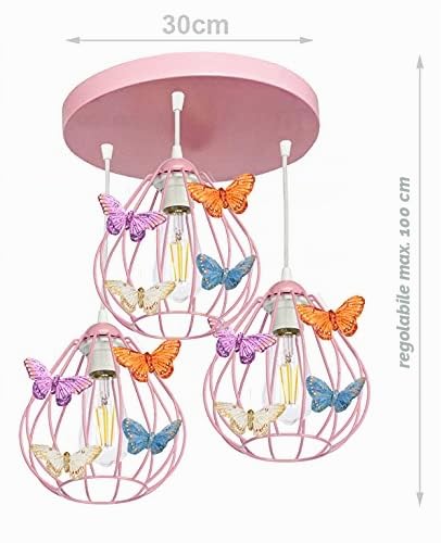 Lampada da soffitto per cameretta dei bambini, farfalla rosa, cameretta per ragazzi con motivo farfalla
