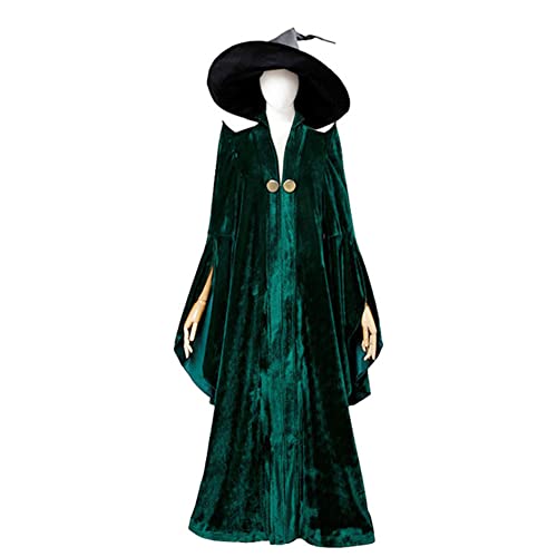 Hermanlory Adult Professor Mcgonagall Cosplay Costume Green Dress Suit With Hat For Women（M）