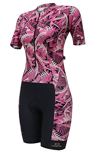 Márcio May Sports Slim Fit Bike Cherry Macaquinho de Ciclismo, Feminino, Rosa/Preto/Bege, GG
