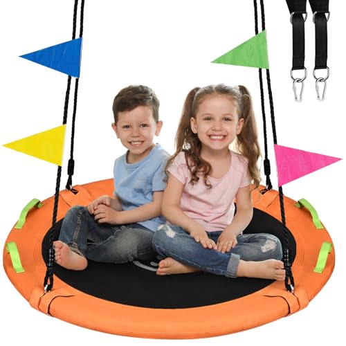 Image of HeyZoo Tree Swing, Saucer Swing 40 Inch for Kids, 900lbs Weight Capacity, with Adjustable Hanging Straps, for Backyard and Outdoor Playground, Orange