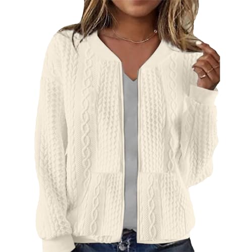 Image of Womens Full Zip Up Cardigan Sweater Casual Solid Long Sleeve Sweatshirt Coat with Pocket
