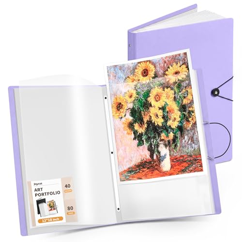 Image of JoyCat 12 x 18 Art Portfolio Binder, 40 Acid-Free Clear Pockets Art Folder Display 80 Pages, Large Presentation Book for Artists and Students (Purple)