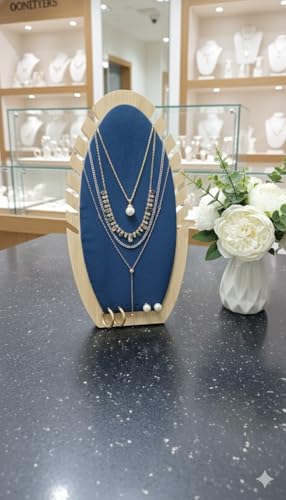 Image of Blue Wooden Necklace Long Chain Bracelet Pendant Hanging Board Jewelry Storage Display Stand