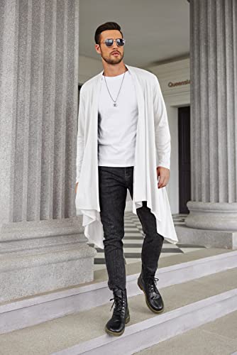 Coofandy Lightweight Summer Cardigan Long Cardigan Ruffle Shawl Collar Open Front Drape Cape Overcoat With Pockets #TOP1