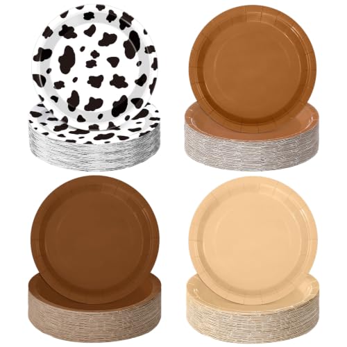 Funnymoom 100 Pcs Brown Cowboy Paper Plates 7 Inch Disposable Party