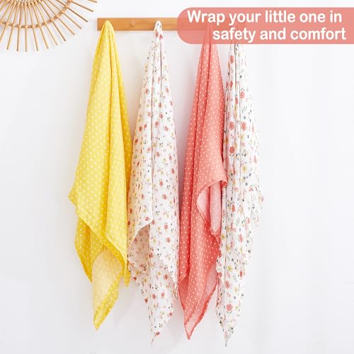 Image of Softan Swaddle Blanket, 47x47 in Muslin Swaddle Receiving Blanket for Newborns, Breathable & Soft, 4 Pack Yellow Flower