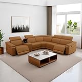 SIENWIEY Power Reclining Leather Sectional Sofa with Console for Living Room Set，Brown Modular Sectional Couch 5 Seats Modern Combination Sofa with Adjustable Headrest/Cup Holders/USB Charging