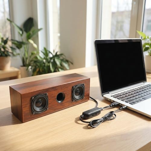 LALADEFIEE Głośnik Komputerowy Soundbar Drewniany z Przewodowym USB i Stereofoniczny Domowy Soundbar Do Laptopa i Smartfona Łatwy Montaż Kompatybilny z Urządzeniami Multimedialnymi