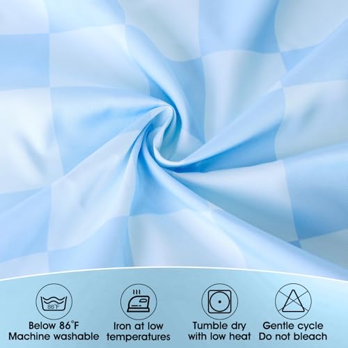 Image of 9FT Blue Checkered Table Skirt Ruffle Colorful Teacher Desk Skirts for Classroom Decorations Rectangle Table Cover Skirt for Back to School Party Supplies Kindergarten Office Dorm Bookcase Cabinet