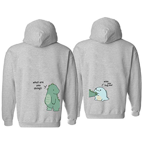 Tabiekacl King Queen Pullover Sweatshirt Partnerlook Valentinstag Pärchen Hoodie Kapuzenpulli 1 Stück, Grau-Little Dinosaur, M Cover