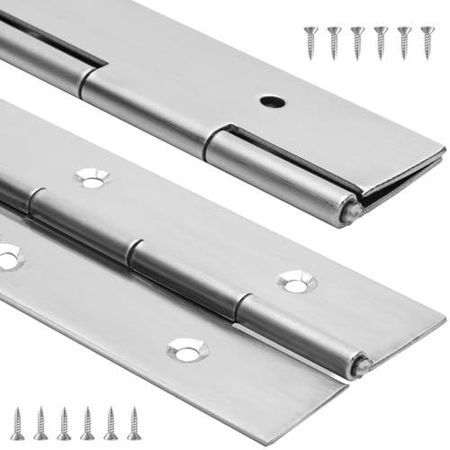 2Pack Piano Hinge 24 Inch x 2 Inch Wide Continuous Hinges 0.047 Thick for Heavy Duty Cabinet Door Toolbox Woodworking Furniture Silver