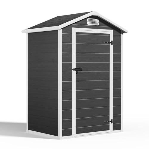 Blishom Abri de Jardin en Résine, Cabane à Outils Imperméable avec Fenêtre et Ventilation, Abri de Rangement Verrouillable pour Outils de Jardin, 122 x 92...