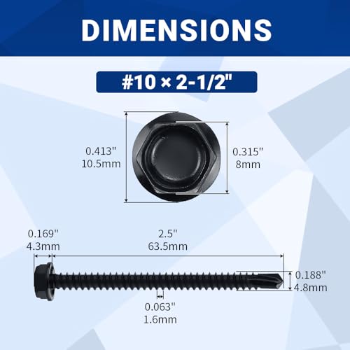 #10 x 2-1/2" Tornillos Autorroscantes Hex washer 50 pcs miniatura 2