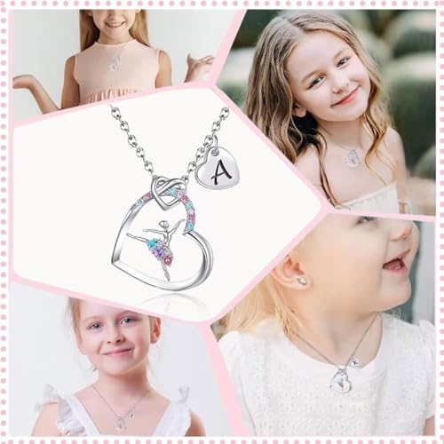 Ballerina Necklaces Gifts for Girls Ballet Dancer Necklaces for Teens Little Girls Heart Initial Rainbow Dance Necklace Jewelry Gifts for Girls Women4