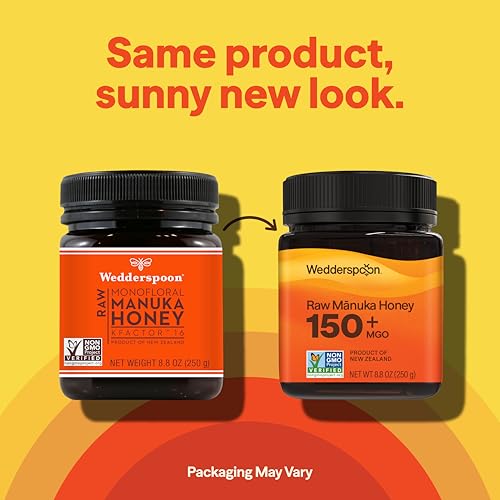 Image of Wedderspoon Raw Mānuka Honey 150+ MGO, 8.8 Oz, Unpasteurized New Zealand Honey, Non-GMO, BPA-Free Jar, Superfood & Natural Wellness Support