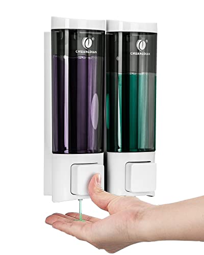 Double 200ML Soap Dispenser Bathroom Wall Mounted Shower Gel Shampoo and Conditioner Dispenser Kitchen Dish Detergent Container Hand Body Wash Liquid Soap Dispenser for Home Hotel Restaurant
