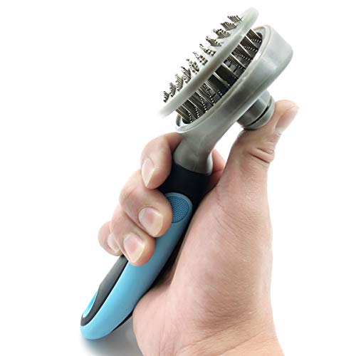 YuanMoon Self Cleaning Slicker Grooming Brush Pet Combs Effectively Reduces Shedding by Up to 95% Professional Deshedding Tool for Dogs and Cats (Blue)